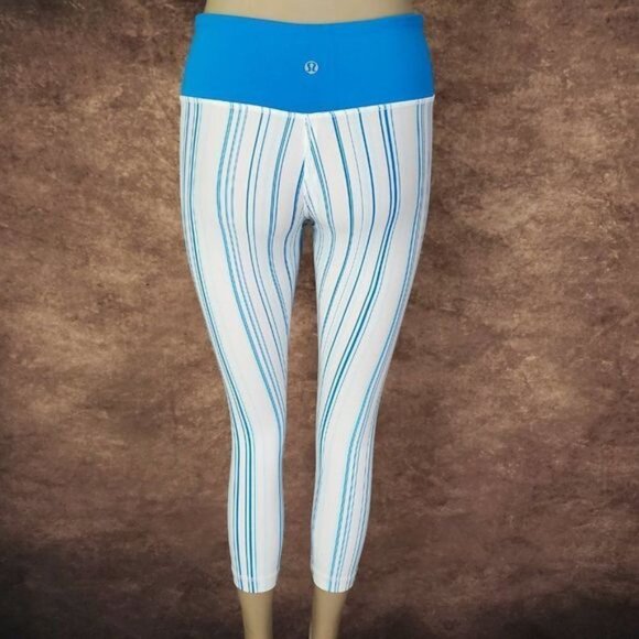 Lululemon Wunder Under Crop Candy Stripe Aquamarine Blue 4 RARE HTF - Picture 2 of 8